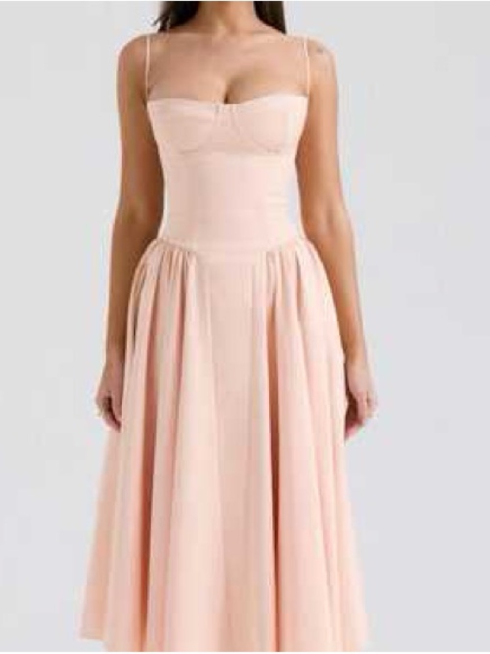 Elegant Blush Pink A-Line Midi Dress with Spaghetti Straps
